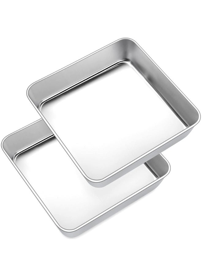 2 Pack 8 Inch Square Baking Tin 21cm, Stainless Steel Cake Roasting Pan Matte Finish Dishwasher Safe for Brownie Lasagna Birthday Cake - Image 1